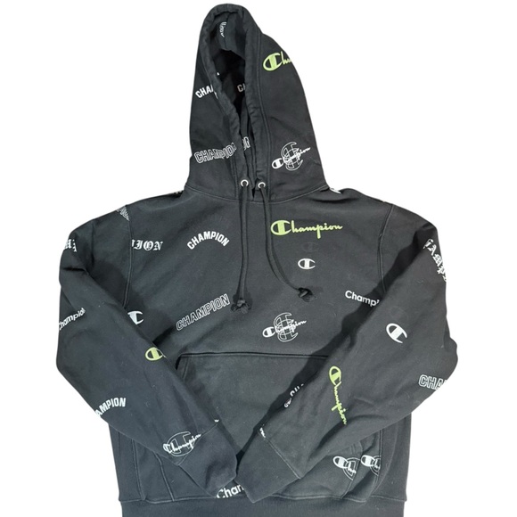 Champion Black Hoodie with White and Yellow Logos - Picture 3 of 12